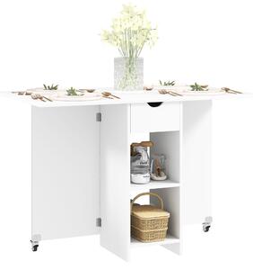 HOMCOM Tavolo Pieghevole per 2-4 Persone, Tavolo da Cucina Pieghevole con Spazio di Archiviazione, Tavolo Espandibile su Ruote, Bianco