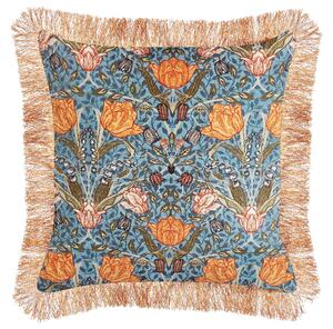 Set di 2 cuscini decorativi blu arancio cotone 45 x 45 cm cotone motivo fiore frange moderno glamour decor Beliani