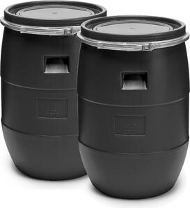 Garronda 2x 60L Fusto in plastica nero Fusto per alimenti in plastica HDPE Cisterna per acqua piovana per giardino GD-0122