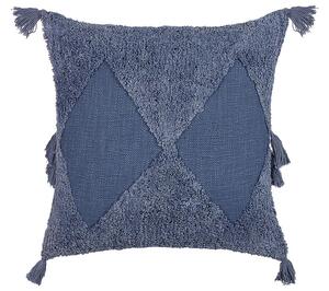 Cuscino decorativo cotone blu 45 x 45 cm motivo geometrico nappe rivestimento sfoderabile con imbottitura boho Beliani