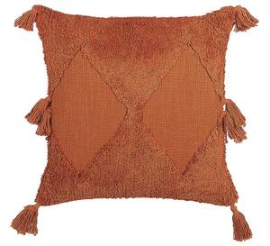 Cuscino decorativo cotone arancione 45 x 45 cm motivo geometrico nappe rivestimento sfoderabile con imbottitura boho Beliani