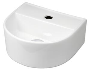 Lavabo in Vetroceramica, modello sospeso semicircolare, 330 x 290 x 130 mm, bianco, set completo