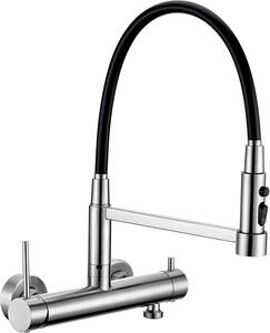 Miscelatore da cucina in acciaio inossidabile, da montare a parete, con attacco da 3/4 di pollice, 3 tipi di getto, erogatore estraibile, altezza 385 mm