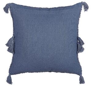 Cuscino decorativo cotone blu 45 x 45 cm motivo geometrico nappe rivestimento sfoderabile con imbottitura boho Beliani