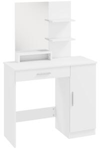 Toeletta da Camera 90x38x138 cm con Armadietto Cassetto Specchio per Trucco e Ripiani Aperti Bianco