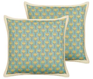 Set di 2 cuscini cotone motivo floreale 45 x 45 cm bordino decorativo sfoderabile accessori decorativi Beliani