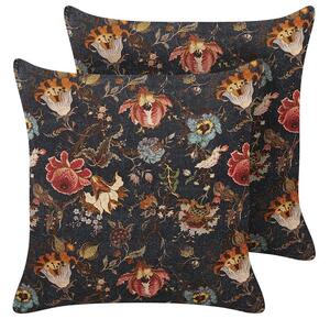 Set di 2 cuscini decorativi velluto multicolore 45 x 45 cm velluto motivo floreale moderno glamour decor Beliani