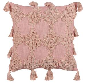 Cuscino decorativo cotone rosa 45 x 45 cm motivo geometrico nappe rivestimento sfoderabile con imbottitura boho Beliani