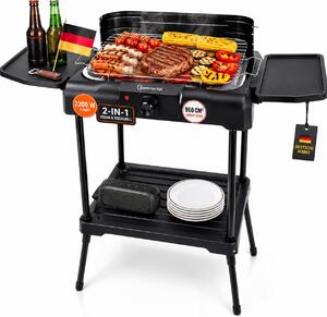 Sommertal BBQ231 Barbecue elettrico | Barbecue da balcone | 2200W | Barbecue da campeggio | Barbecue da tavolo 2in1 con supporto | Regolazione continua della temperatura | Ripiano di stoccaggio