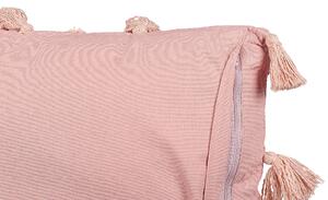 Set di 2 cuscini decorativi cotone rosa 45 x 45 cm motivo geometrico nappe rivestimento sfoderabile con imbottitura boho Beliani