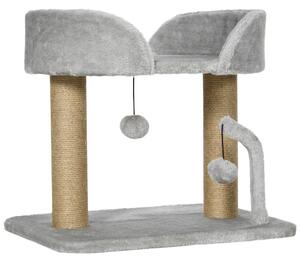 PawHut Albero per Gatti con Tiragraffi in Juta, Lettino e Palline, 48x38x42 cm, Grigio | Aosom Italy
