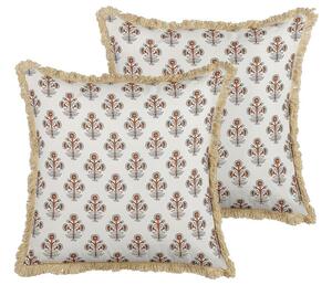 Set di 2 cuscini decorativi cotone motivo floreale 45 x 45 cm nappe decorative rivestimento sfoderabile accessori decorativi Beliani