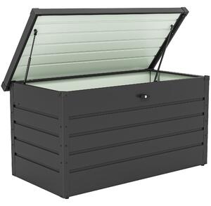 Outsunny Panca Baule Contenitore da Giardino con Chiave, Cassapanca Moderna in Acciaio, Grigio, 120x62x62cm
