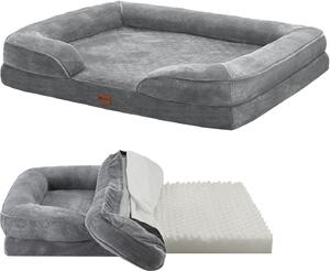Letto per cani Juskys Sheena XL ortopedico, lavabile e antiscivolo - 105 x 82 x 17 cm - divano per cani di taglia grande grigio - letto per animali divano per cani