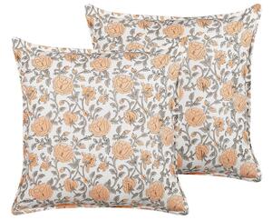 Set di 2 cuscini cotone multicolore motivo floreale 45 x 45 cm nappe decorative rivestimento sfoderabile accessori decorativi Beliani