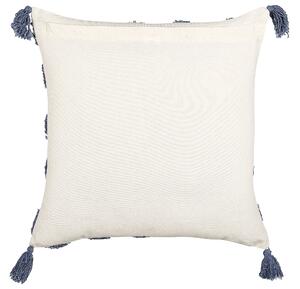 Set di 2 cuscini decorativi cotone beige e blu 45 x 45 cm motivo geometrico nappe rivestimento sfoderabile con imbottitura boho Beliani
