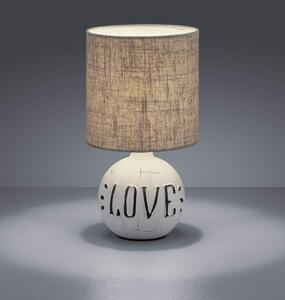 Lampada da tavolo a LED Base in Vetroceramica con scritta LOVE Paralume in tessuto marrone