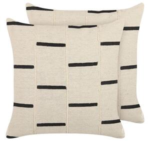 Set di 2 cuscini decorativi cotone beige e nero 45 x 45 cm motivo geometrico a righe fatto a mano sfoderabile con imbottitura Beliani