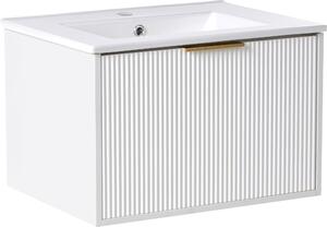 BELIANI Mobile da bagno sospeso bianco in truciolato con lavabo in Vetroceramica da 60 cm e maniglia dorata, design moderno