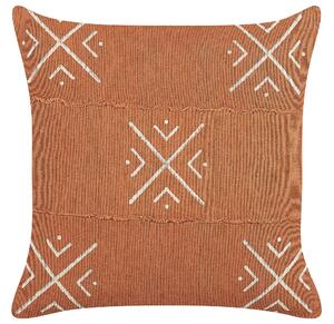 Set di 2 cuscini decorativi cotone arancione e bianco 45 x 45 cm motivo geometrico fatto a mano sfoderabile con imbottitura Beliani
