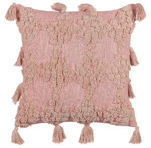 Set di 2 cuscini decorativi cotone rosa 45 x 45 cm motivo geometrico nappe rivestimento sfoderabile con imbottitura boho Beliani