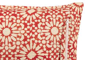 Cuscino decorativo rosso panna cotone motivo geometrico 45 x 45 cm folk design decor accessori Beliani