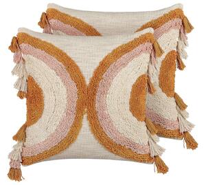 Set di 2 cuscini decorativi cotone multicolore 45 x 45 cm motivo geometrico nappe rivestimento sfoderabile con imbottitura boho Beliani