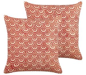 Set di 2 cuscini decorativi rosso panna cotone motivo geometrico 45 x 45 cm complementi d'arredo dal design retrò Beliani