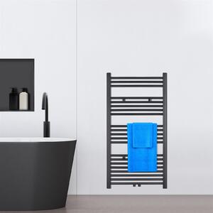 VILSTEIN radiatore da bagno, radiatore da bagno, radiatore per asciugamani attacco laterale e attacco centrale, radiatore piatto, radiatore da bagno piatto, radiatore per asciugamani da bagno, nero, 536W, 115x60 cm