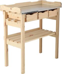 Tavolino da giardino Esschert Design con 3 cassetti, colore naturale, in legno