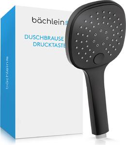 Soffione universale Bächlein - Soffione con 3 modalità di getto, facile da cambiare con il pratico pulsante - Soffione quadrato nero opaco - Doccetta con attacco standard G 1/2"