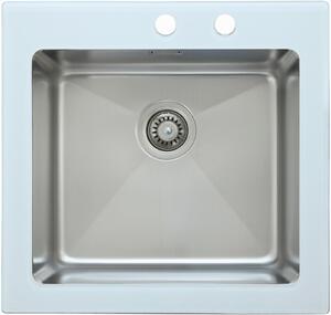 Lavello da cucina in vetro, lavello da incasso in acciaio inossidabile, lavello 55 x 53 bianco Respekta New York
