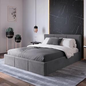 Home Collective letto imbottito, letto con contenitore, letto contenitore con rete a doghe letto imbottito con testiera letto matrimoniale | rete con molle a gas, struttura in metallo, rivestimento in velluto | 140×200 cm | grafite