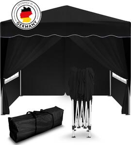 Gazebo pieghevole Kronenburg 3x3 m - Impermeabile, protezione UV 50+, 4 pareti laterali, nero