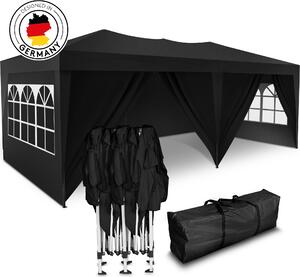 Gazebo pieghevole Kronenburg 3x6 m - Impermeabile, protezione UV 50+, 6 pannelli laterali, nero