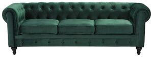 Set da soggiorno Chesterfield rivestimento in tessuto di velluto verde gambe in legno scuro divano a 3 posti + poltrona contemporanea Beliani