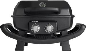 BURNHARD Barbecue a gas a 2 fuochi Wayne 4,4 kW - Barbecue portatile da balcone - Piccolo barbecue a gas da tavolo con camera di combustione in alluminio pressofuso con coperchio - Griglia in ghisa