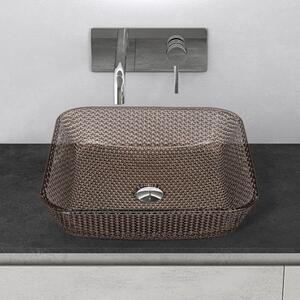 Mai & Mai lavabo Lavabo da appoggio in vetro Lavabo in vetro Lavabo a mano Lavabo rettangolare Caffè ovale senza foro per rubinetto LxPxH 40x40x11 cm Minerva03
