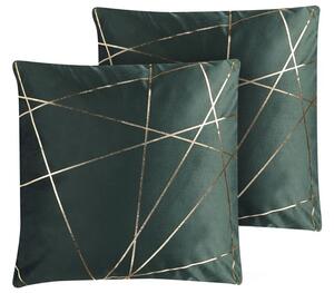 Set di 2 Cuscini decorativi con motivo geometrico Dorato 45 x 45 cm velluto Verde Beliani
