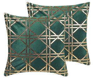 Set di 2 cuscini decorativi verde scuro diamante motivo geometrico 45 x 45 cm lamina dorato stampa accessori arredamento glamour Beliani