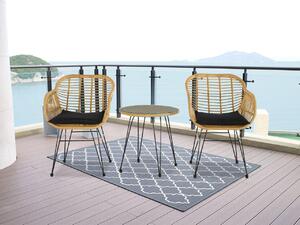 Happy Home Happy Home Set casual 3 pezzi Set da balcone Set di sedute HGS43-SCH in rattan chiaro con cuscini di seduta neri