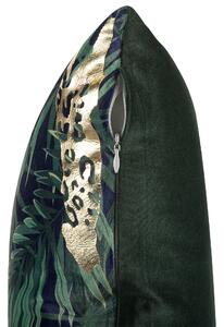 Set di 2 cuscini decorativi Velluto verde Foglia di palma Motivo floreale 45 x 45 cm Lamina di animali Stampa Modern Retro Decor Accessori Beliani