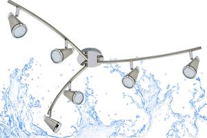 TRANGO 6-flame 1009-62 Luce da bagno a LED IP44 Plafoniera da bagno in nichel opaco e cromo, lampada da corridoio, lampada da WC, lampada da soffitto incl. 6 lampadine LED GU10 da 5 W orientabili