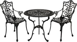 Set da giardino bistrot DEGAMO in stile liberty 3 pezzi, in fusione di alluminio grigio antico, resistente alle intemperie