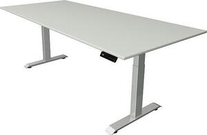 Scrivania Kerkmann Move 4 regolabile elettricamente in altezza, grigio chiaro, rettangolare, con base a T argento, 250,0 x 100,0 cm
