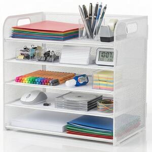 Organizzatore da scrivania in metallo a 5 ripiani, con maniglie
