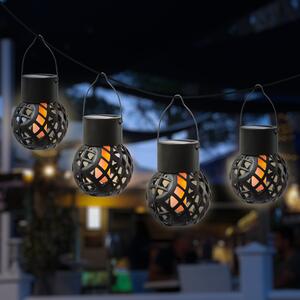 Lampade a sospensione solari a LED "Feuerball" - Lampade a sfera con effetto fiamma - A: 9 cm - Sensore - 4 pezzi