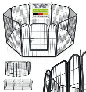 Juskys Puppy Run Plus 160 x 160 x 80 cm - recinto in metallo per cuccioli da 8 pezzi - recinto da esterno con porta - recinto per cuccioli per cani, conigli e piccoli animali