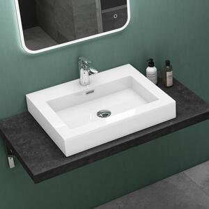 Mai & Mai Lavabo Lavabo sospeso Lavabo da appoggio Minerale fuso bianco 1 foro per rubinetto rettangolare Larghezza: 60 cm col18