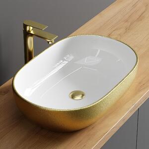 Planetmöbel Aquil Deluxe, lavabo ovale da 60 cm - Oro | Lavabo da appoggio per bagno e toilette per ospiti